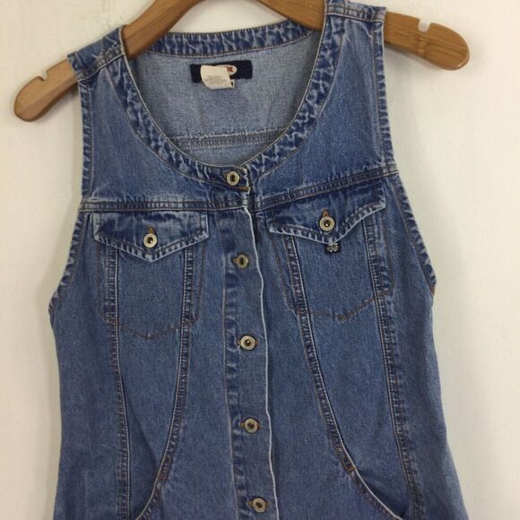 Jordache Sleeveless Button Up Pockets Round Neck Denim Dress Blue Size 13/14 - Picture 8 of 11